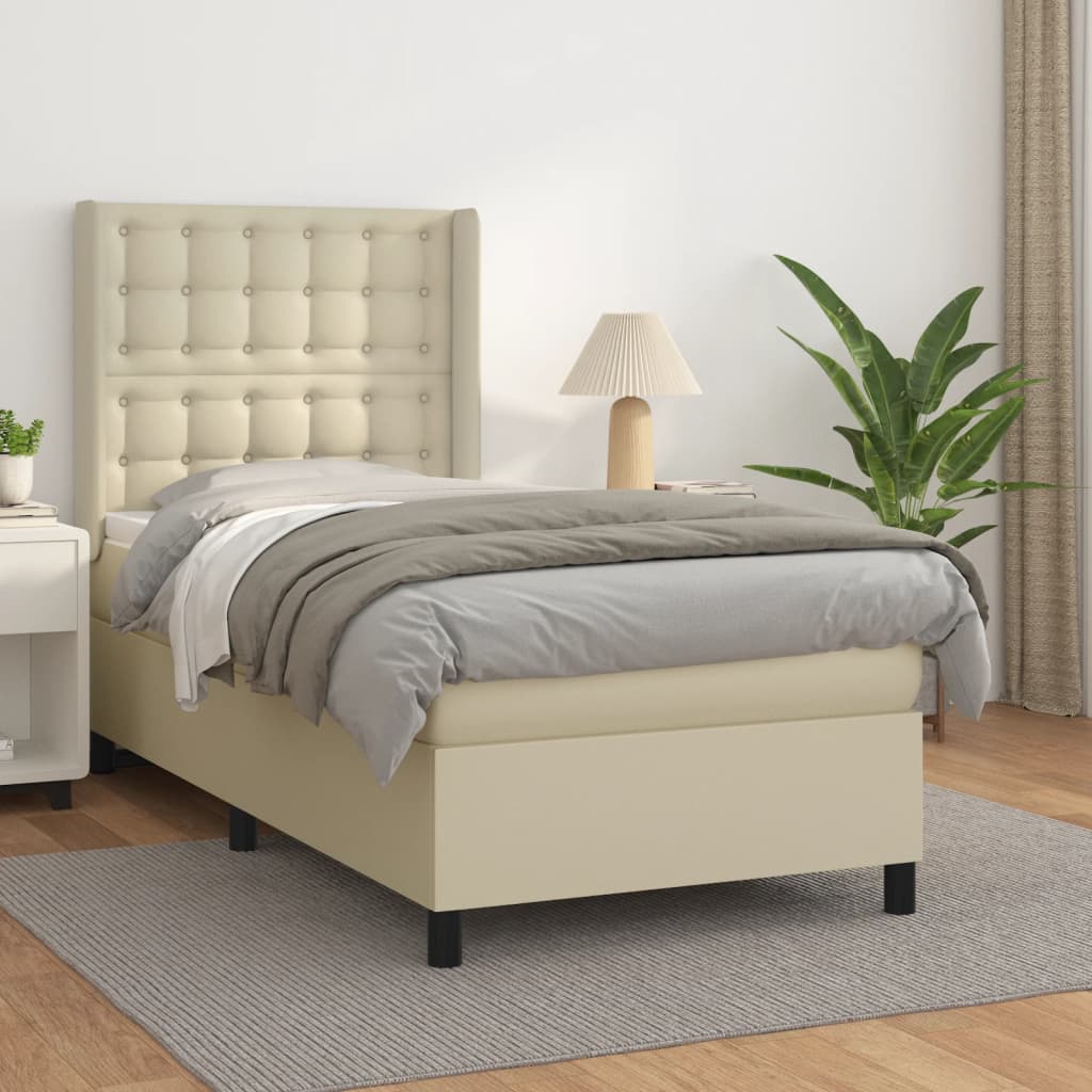 Krevet s oprugama i madracem krem 90 x 200 cm od umjetne kože
