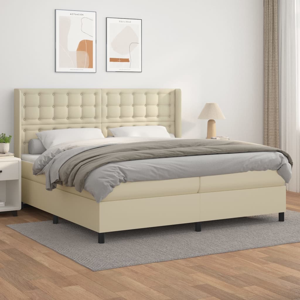Krevet s oprugama i madracem krem 200x200 cm od umjetne kože