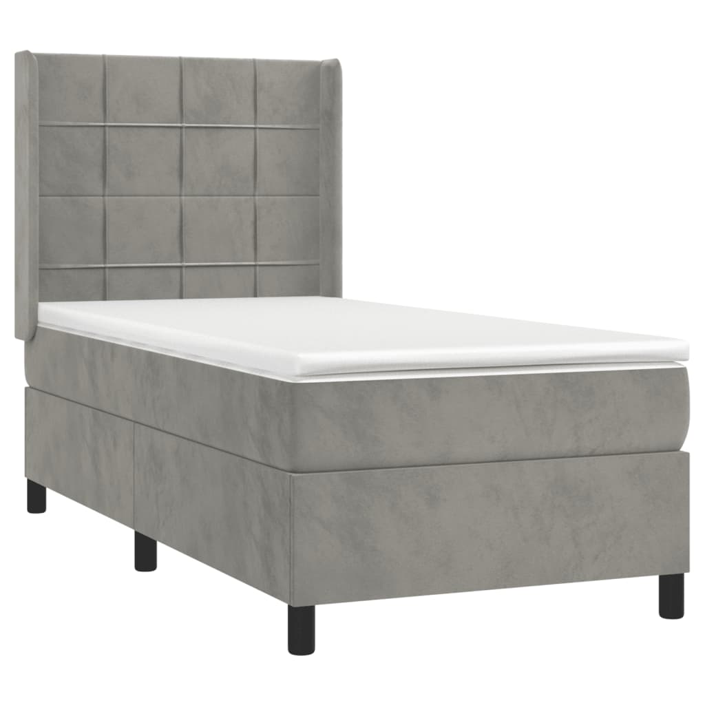Box spring krevet s madracem svjetlosivi 90x190 cm baršunasti