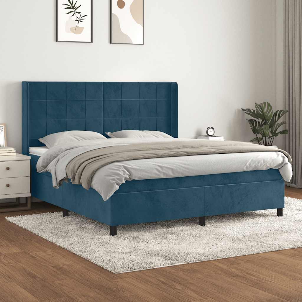 Krevet s oprugama i madracem tamnoplavi 160x200 cm baršunasti