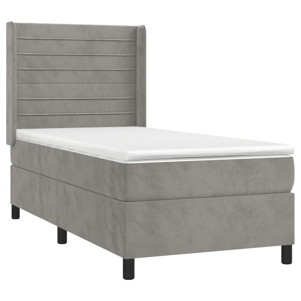 Box spring krevet s madracem svjetlosivi 100x200 cm baršunasti