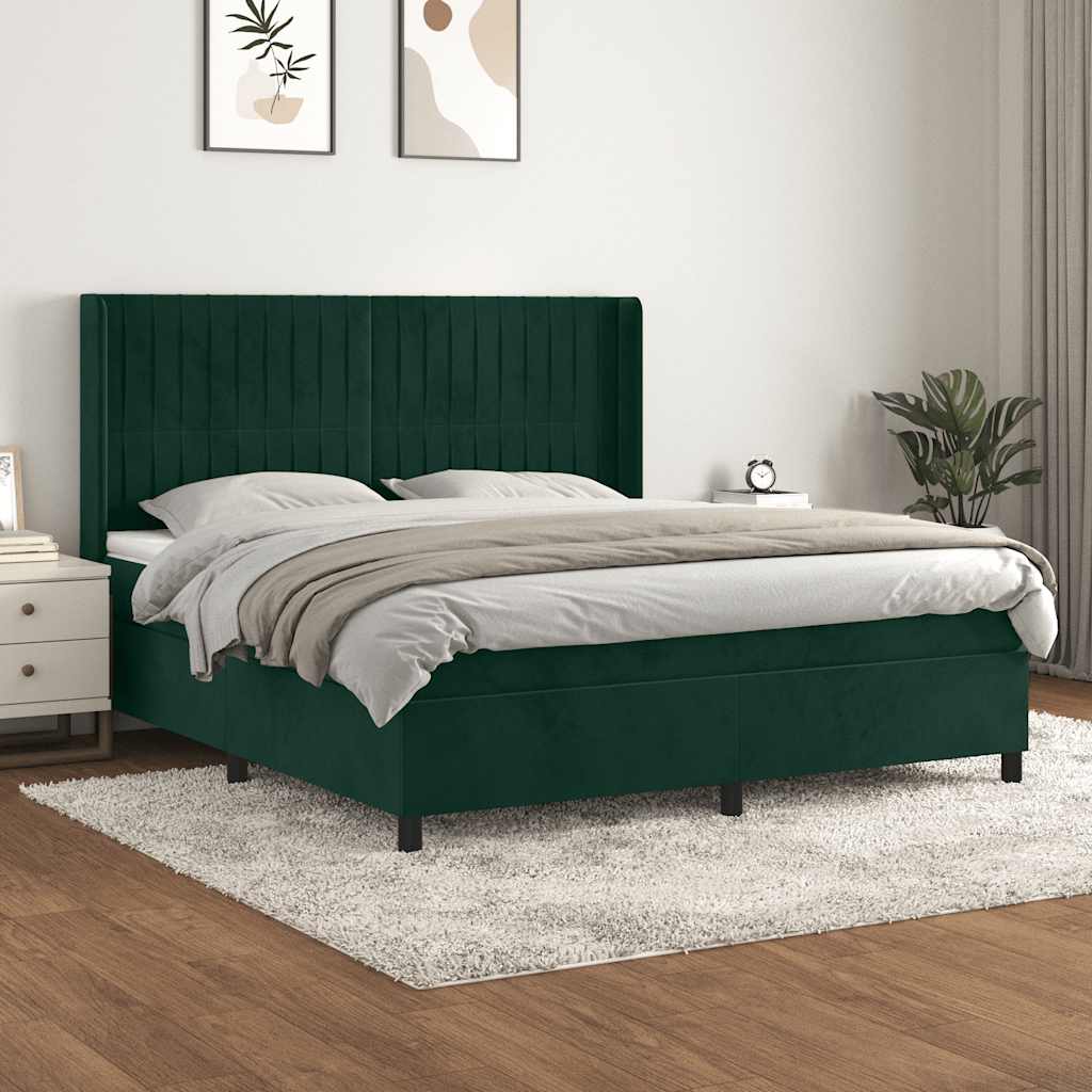 Krevet s oprugama i madracem tamnozeleni 180x200 cm baršunasti