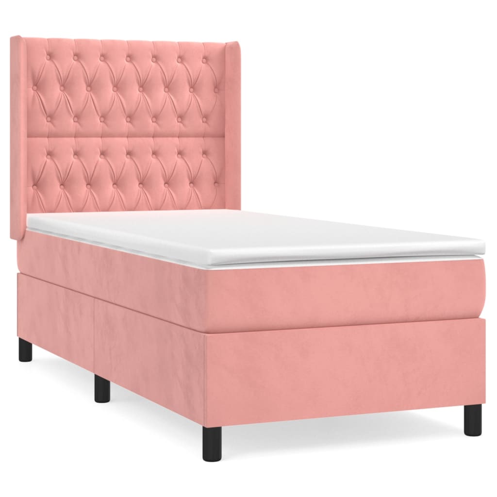 Box spring krevet s madracem ružičasti 90x190 cm baršunasti