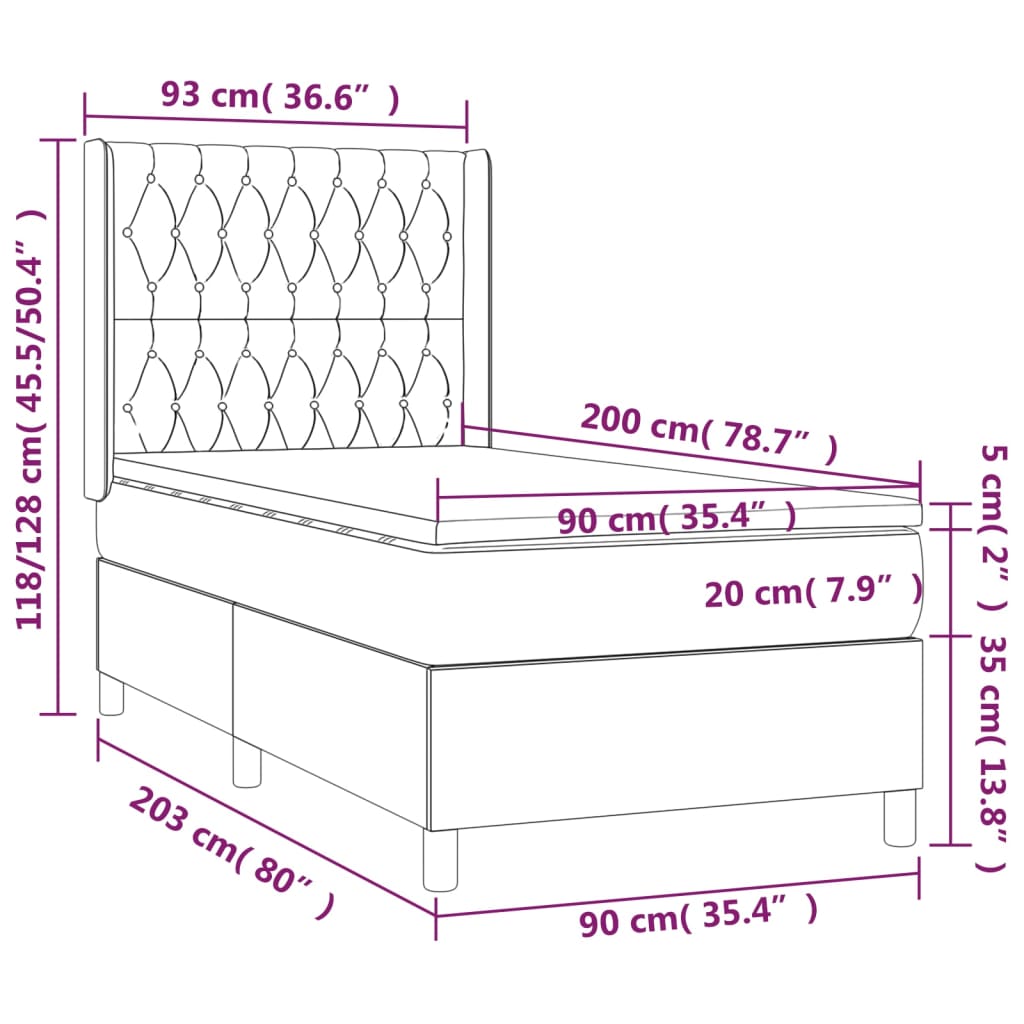 Box spring krevet s madracem ružičasti 90x200 cm baršunasti