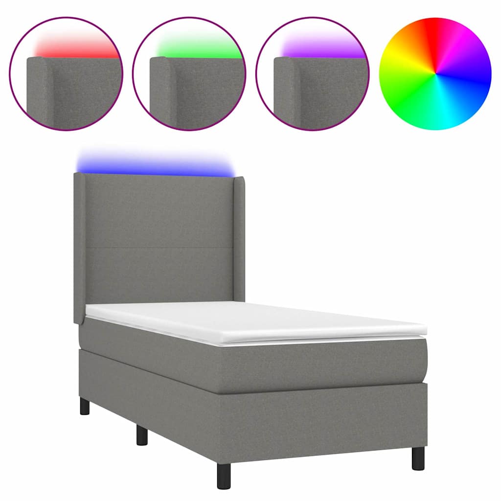 Krevet box spring s madracem LED tamnosivi 80 x 200 cm tkanina