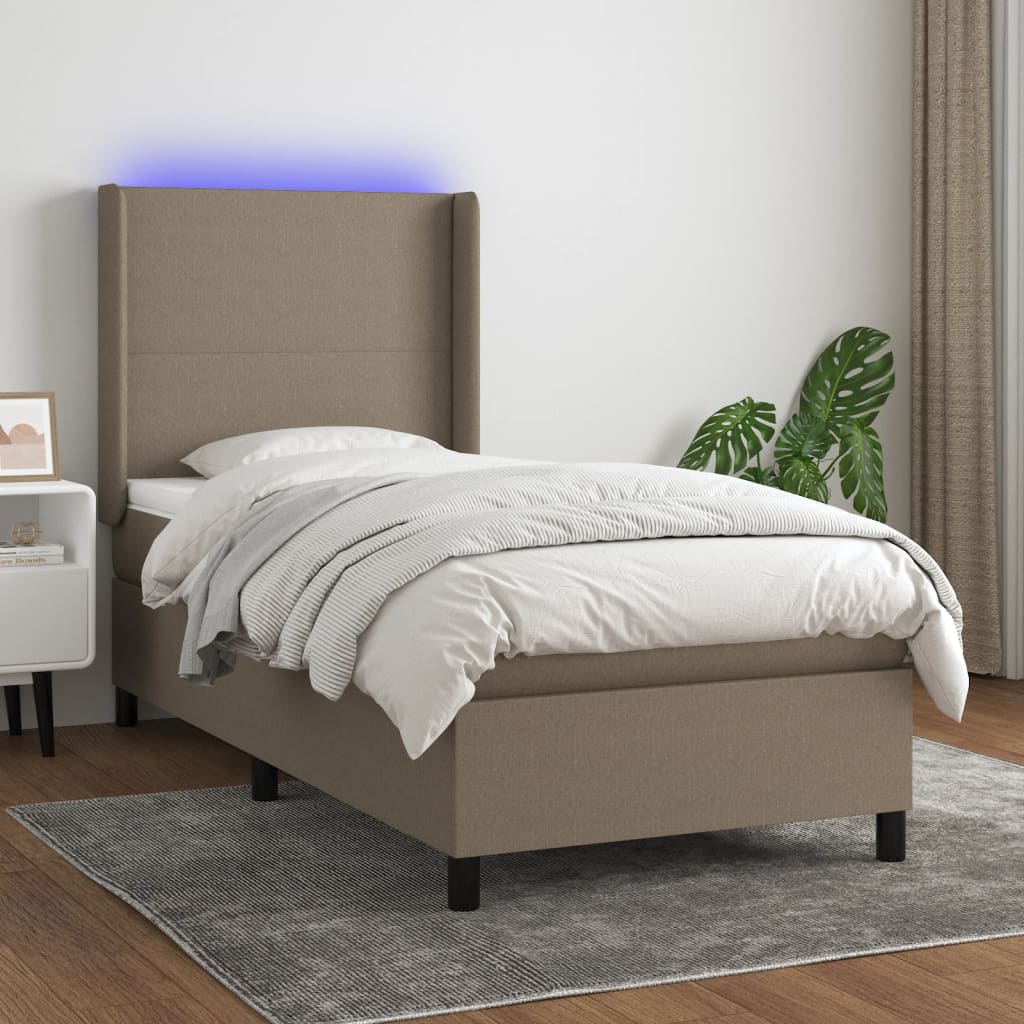 Krevet box spring s madracem LED smeđesivi 80 x 200 cm tkanina