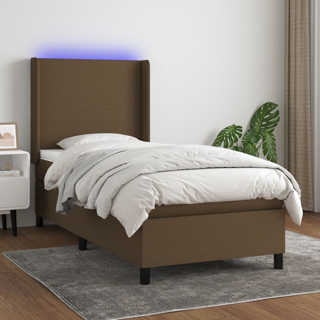 Krevet box spring s madracem LED tamnosmeđi 90x190 cm tkanina