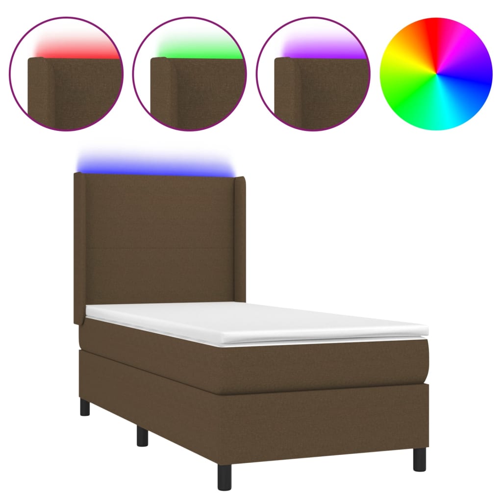 Krevet box spring s madracem LED tamnosmeđi 90x200 cm tkanina