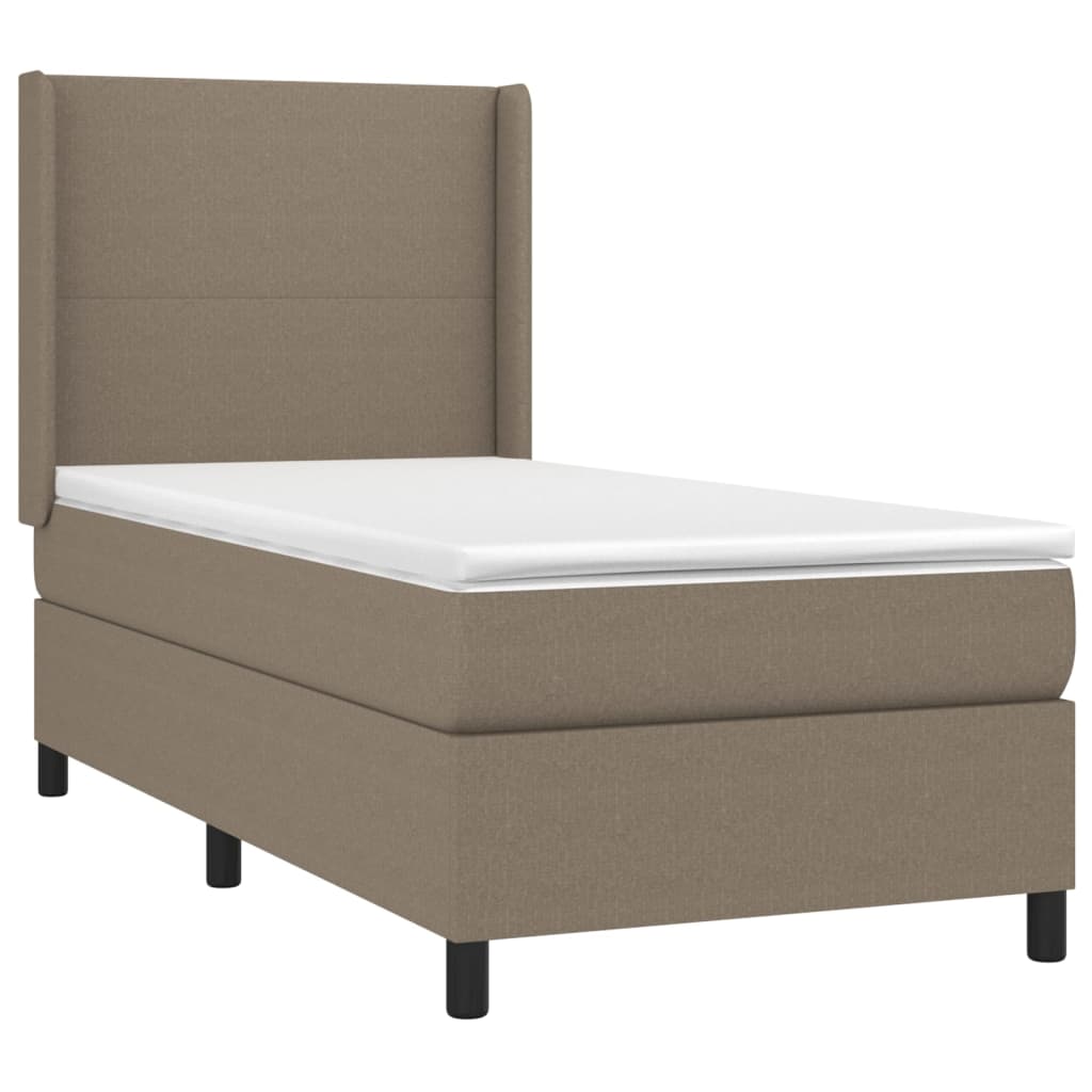 Krevet box spring s madracem LED smeđesivi 90x200 cm tkanina