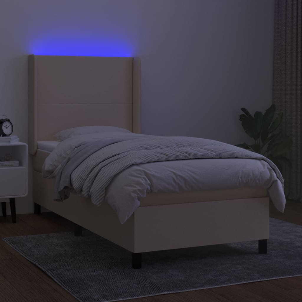 Krevet box spring s madracem LED krem 90x200 cm od tkanine