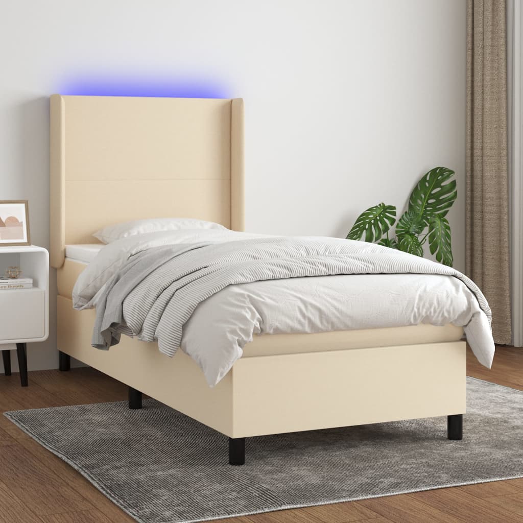 Krevet box spring s madracem LED krem 90x200 cm od tkanine