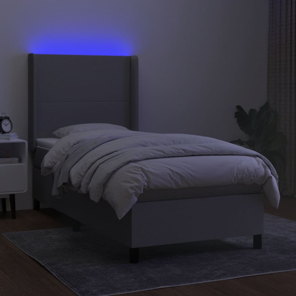 Krevet box spring s madracem LED svjetlosivi 100x200 cm tkanina