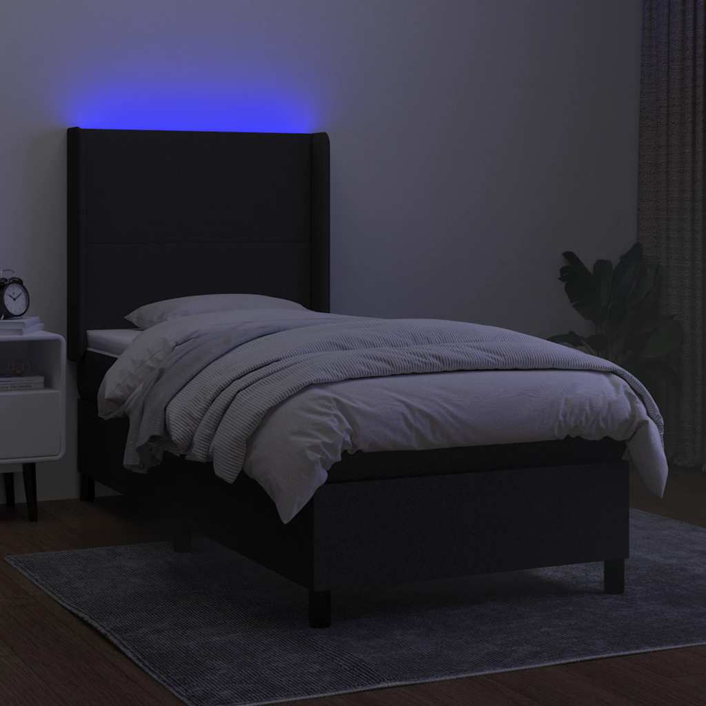 Krevet box spring s madracem LED crni 100x200 cm od tkanine