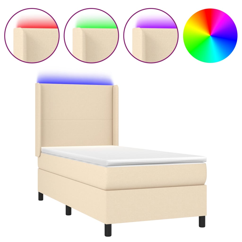 Krevet box spring s madracem LED krem 100x200 cm od tkanine