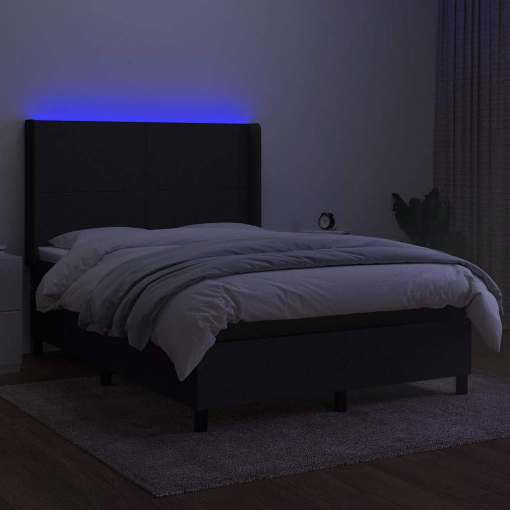 Krevet box spring s madracem LED crni 140x200 cm od tkanine