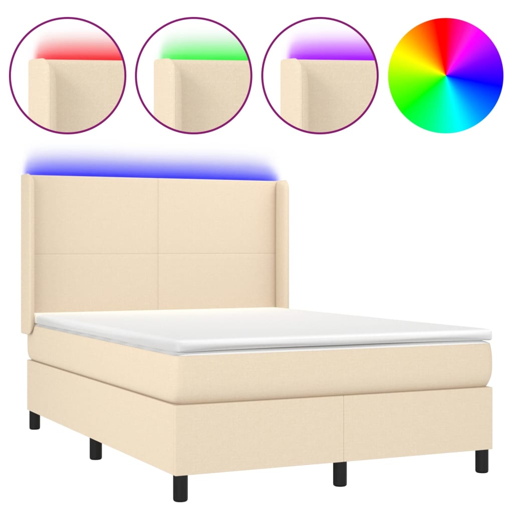 Krevet box spring s madracem LED krem 140x200 cm od tkanine