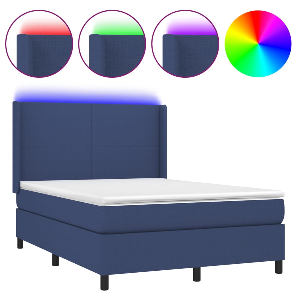 Krevet box spring s madracem LED plavi 140x200 cm od tkanine