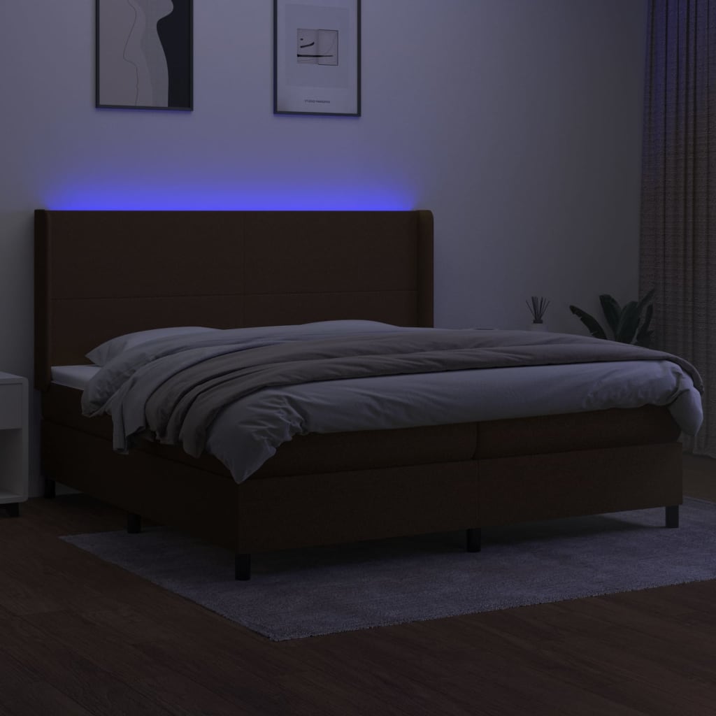 Krevet box spring s madracem LED tamnosmeđi 200x200 cm tkanina