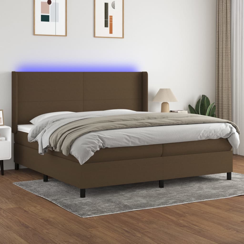 Krevet box spring s madracem LED tamnosmeđi 200x200 cm tkanina