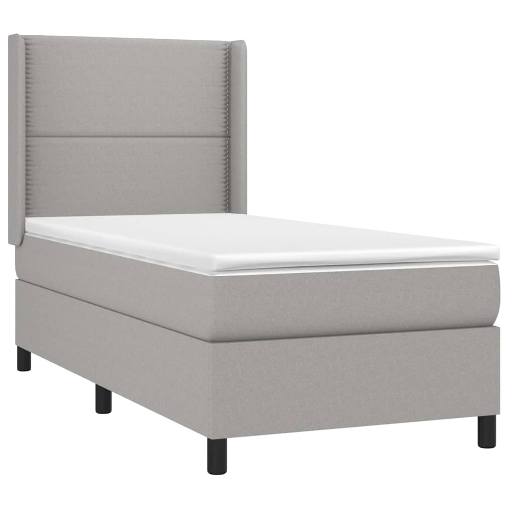 Krevet box spring s madracem LED svjetlosivi 90x200 cm tkanina