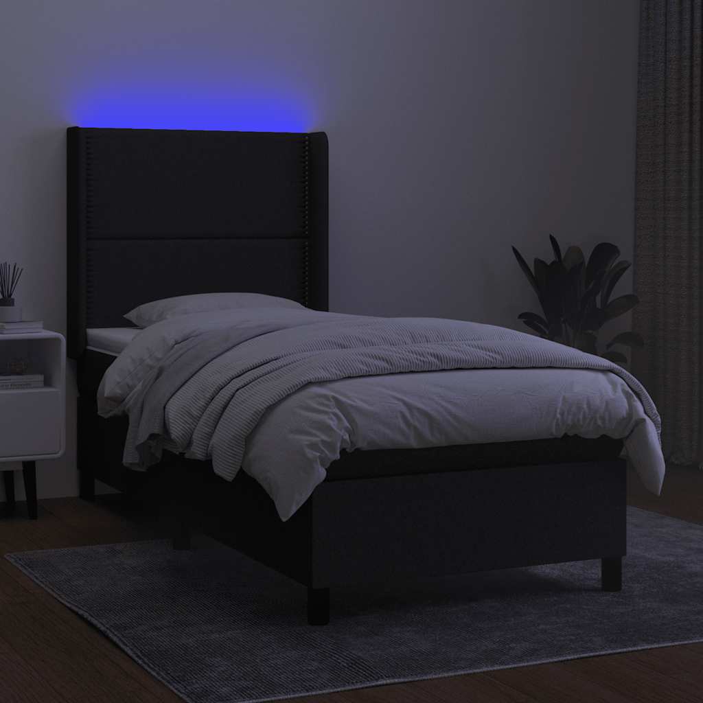 Krevet box spring s madracem LED crni 90x200 cm od tkanine