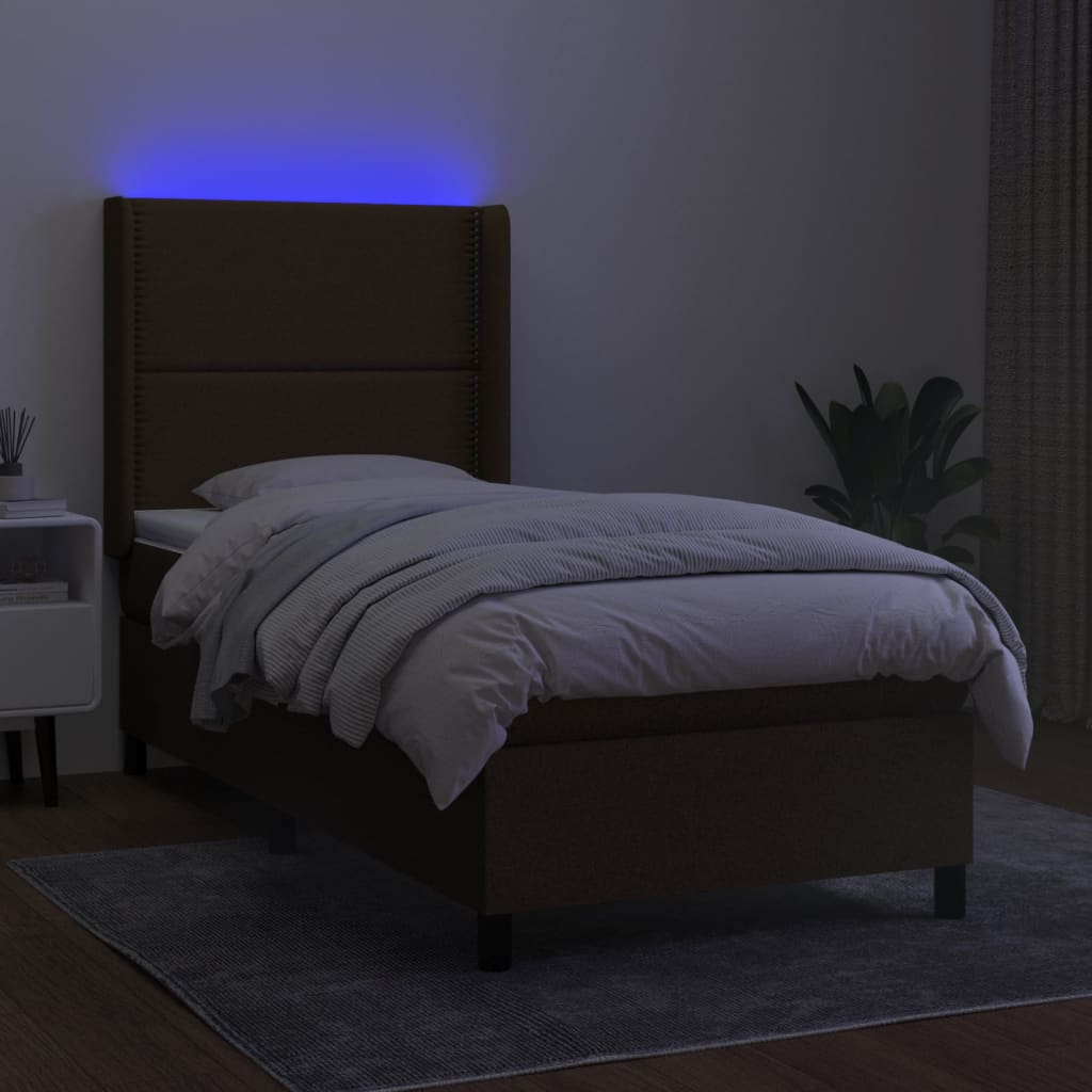 Krevet box spring s madracem LED tamnosmeđi 90x200 cm tkanina