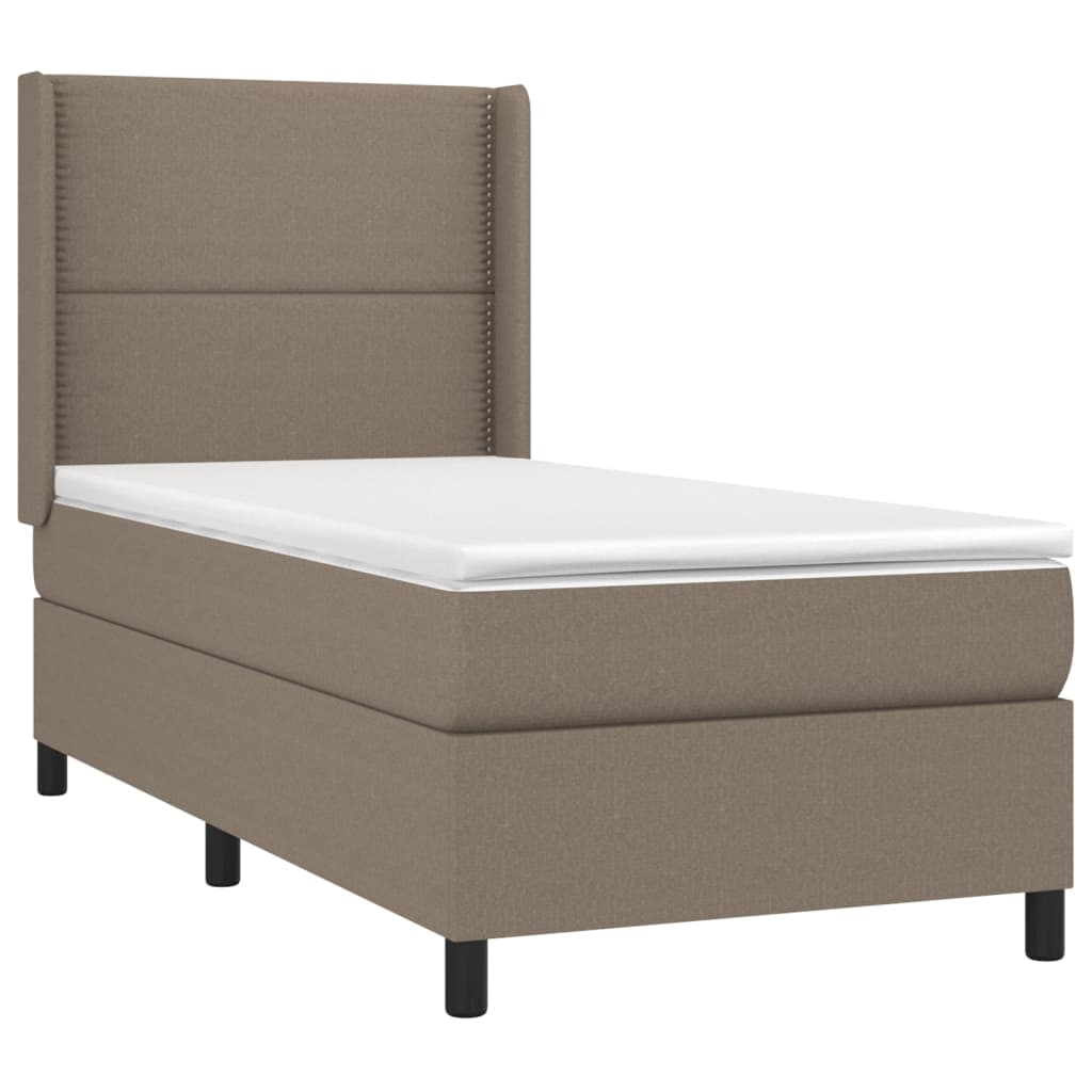 Krevet box spring s madracem LED smeđesivi 90x200 cm tkanina