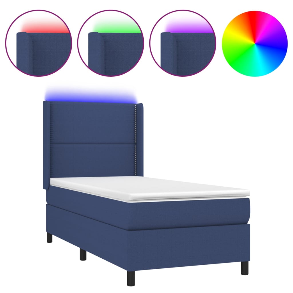 Krevet box spring s madracem LED plavi 90x200 cm od tkanine