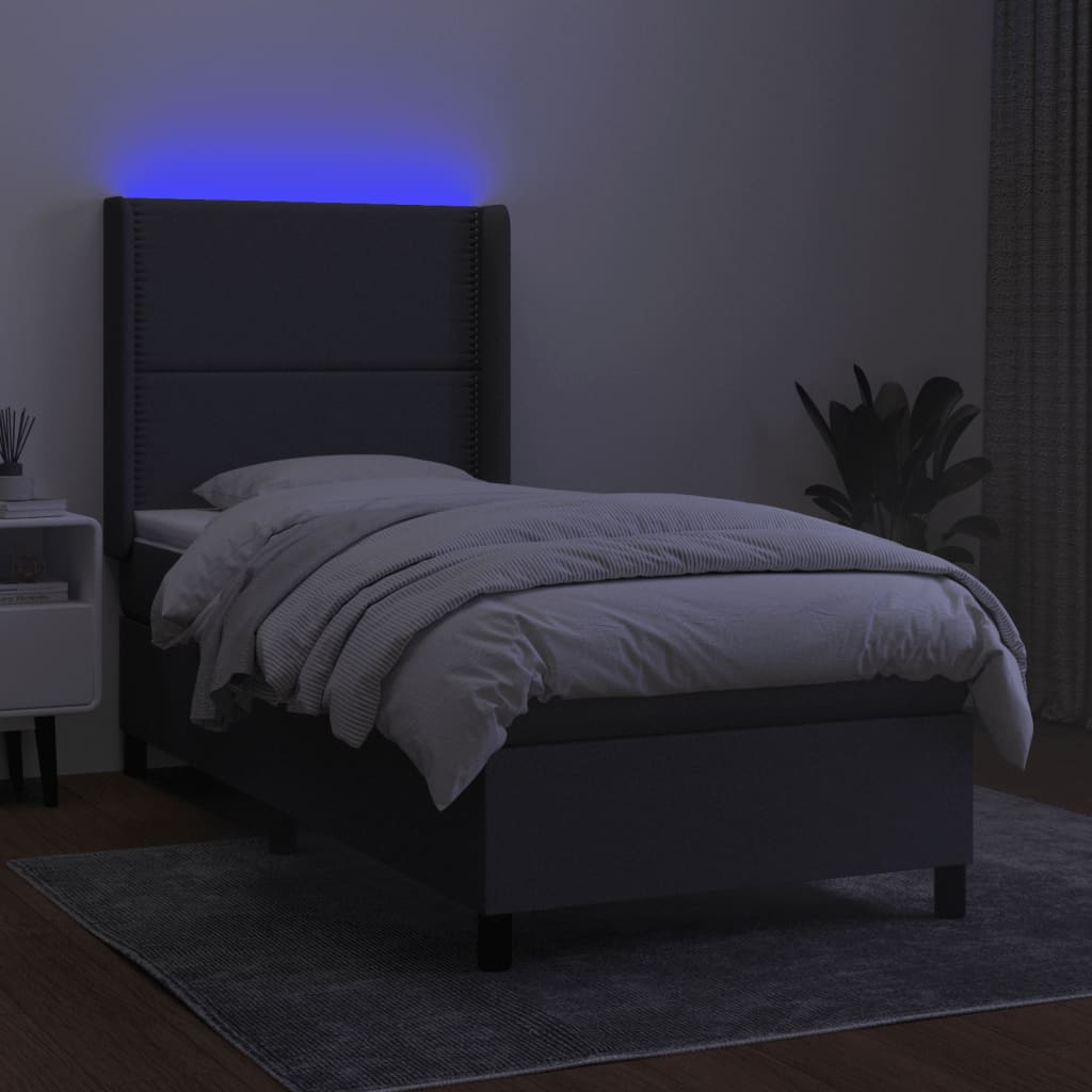 Krevet box spring s madracem LED tamnosivi 100x200 cm tkanina