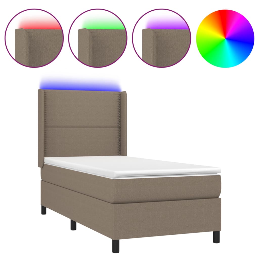 Krevet box spring s madracem LED smeđesivi 100x200 cm tkanina