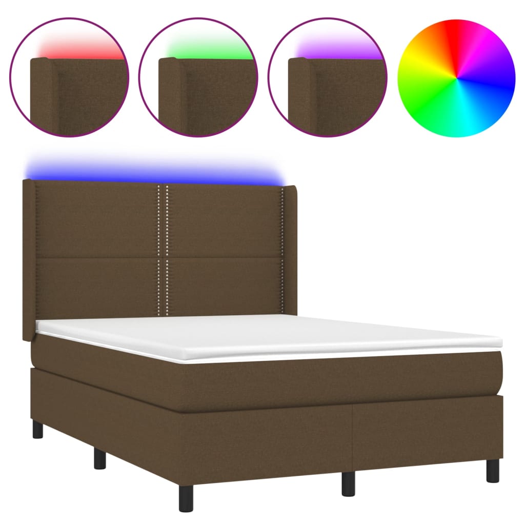 Krevet box spring s madracem LED tamnosmeđi 140x190 cm tkanina