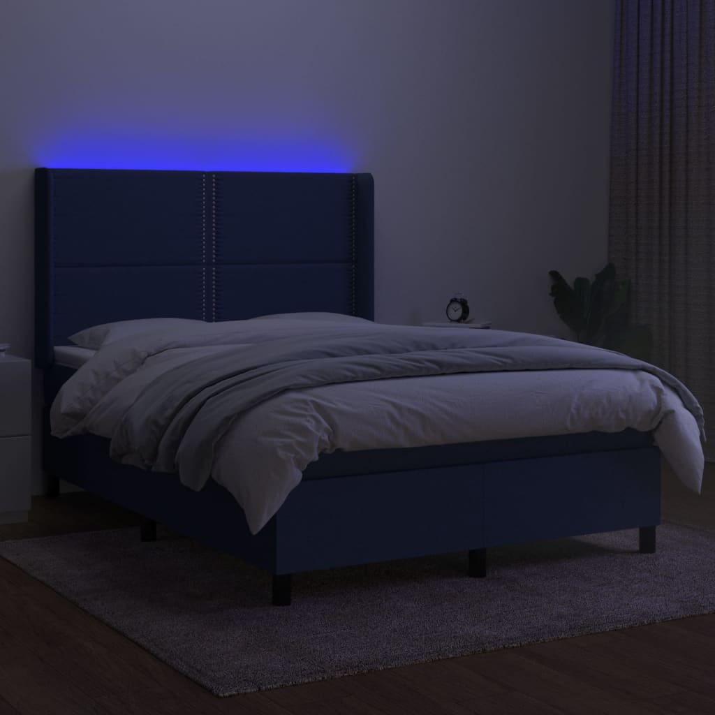Krevet box spring s madracem LED plavi 140x190 cm od tkanine