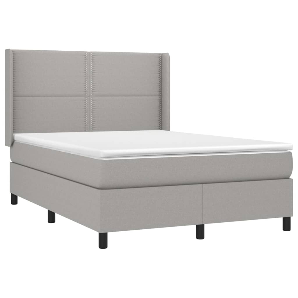 Krevet box spring s madracem LED svjetlosivi 140x200 cm tkanina