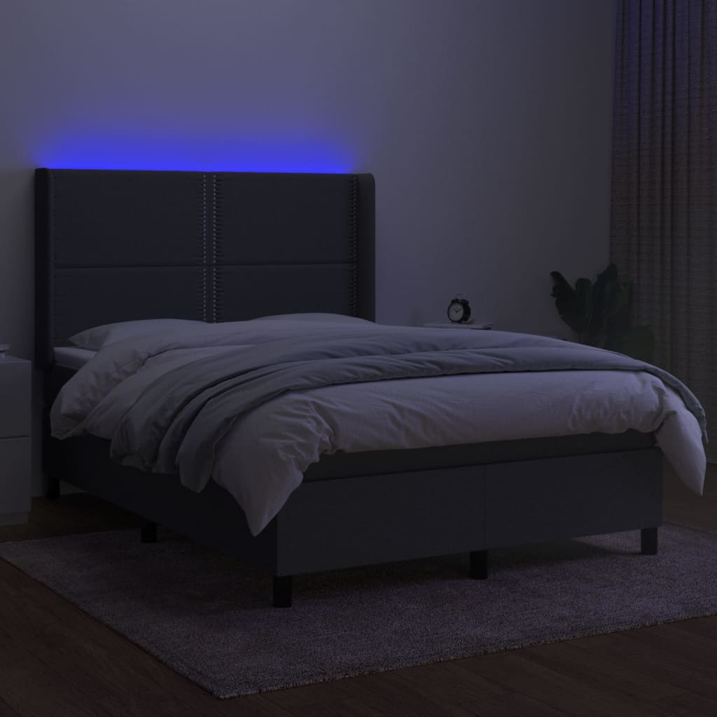 Krevet box spring s madracem LED tamnosivi 140x200 cm tkanina