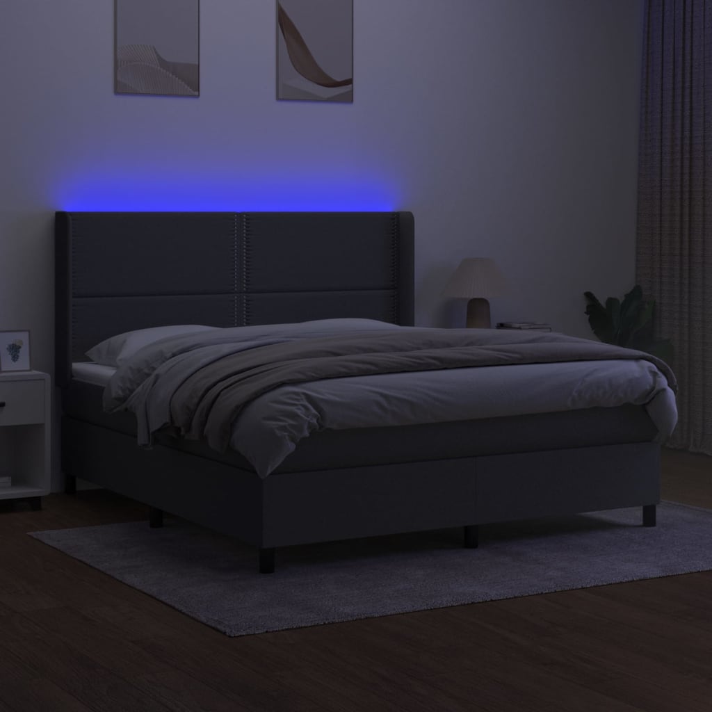 Krevet box spring s madracem LED tamnosivi 180x200 cm tkanina
