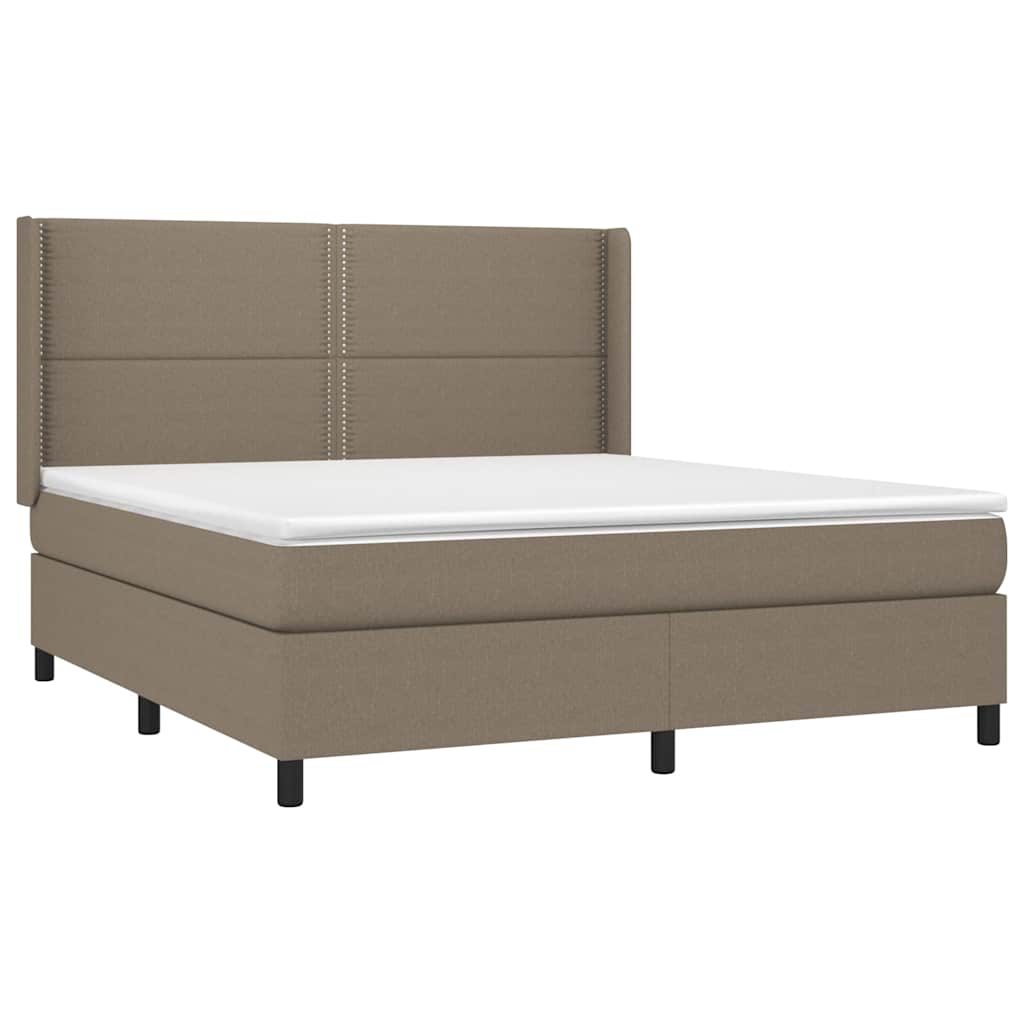 Krevet box spring s madracem LED smeđesivi 180x200 cm tkanina