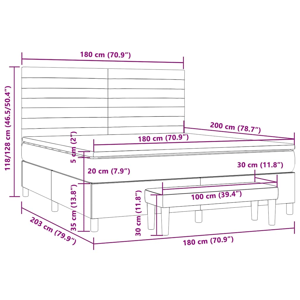 Krevet box spring s madracem LED smeđesivi 180x200 cm tkanina