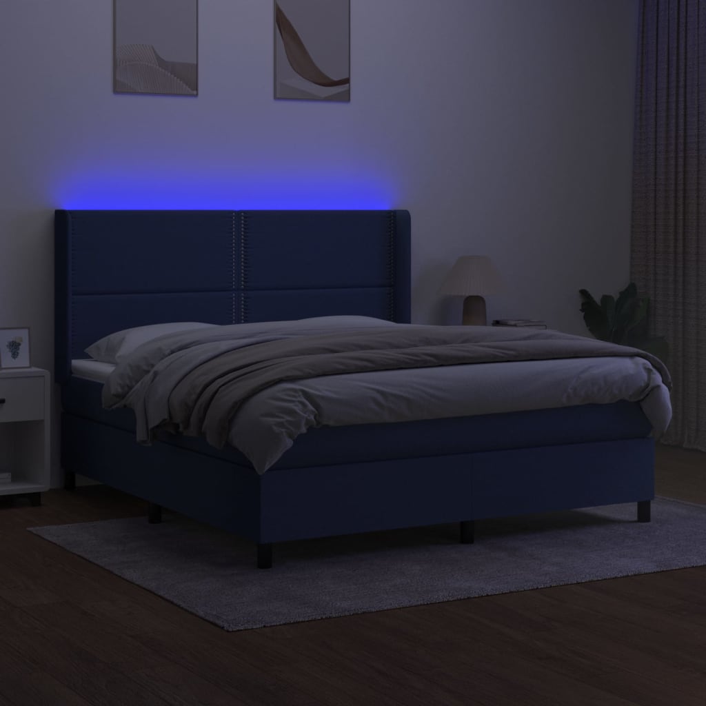 Krevet box spring s madracem LED plavi 180x200 cm od tkanine