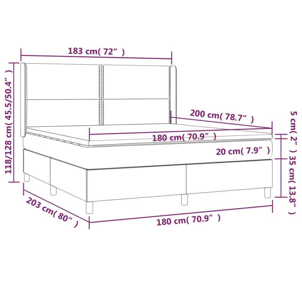 Krevet box spring s madracem LED plavi 180x200 cm od tkanine