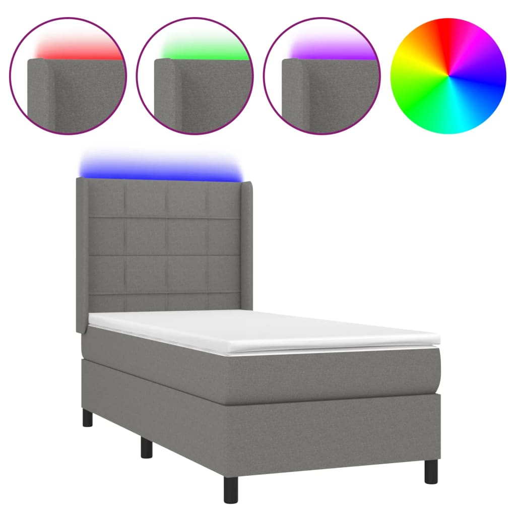 Krevet box spring s madracem LED tamnosivi 80 x 200 cm tkanina
