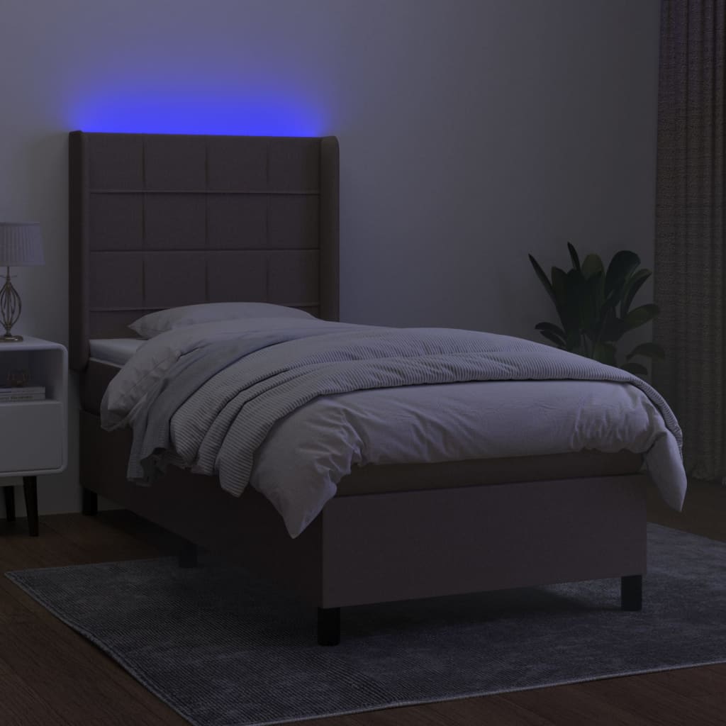 Krevet box spring s madracem LED smeđesivi 80 x 200 cm tkanina