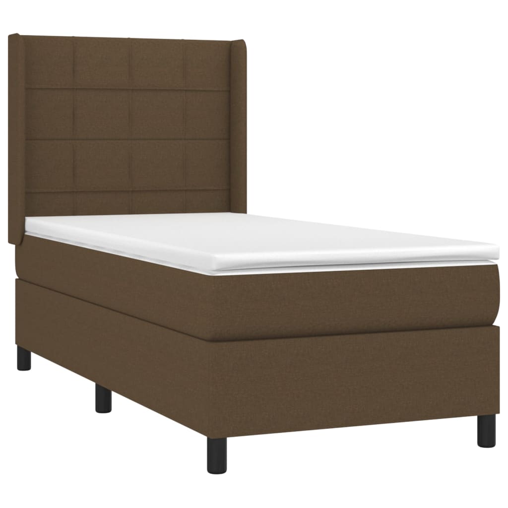 Krevet box spring s madracem LED tamnosmeđi 90x200 cm tkanina