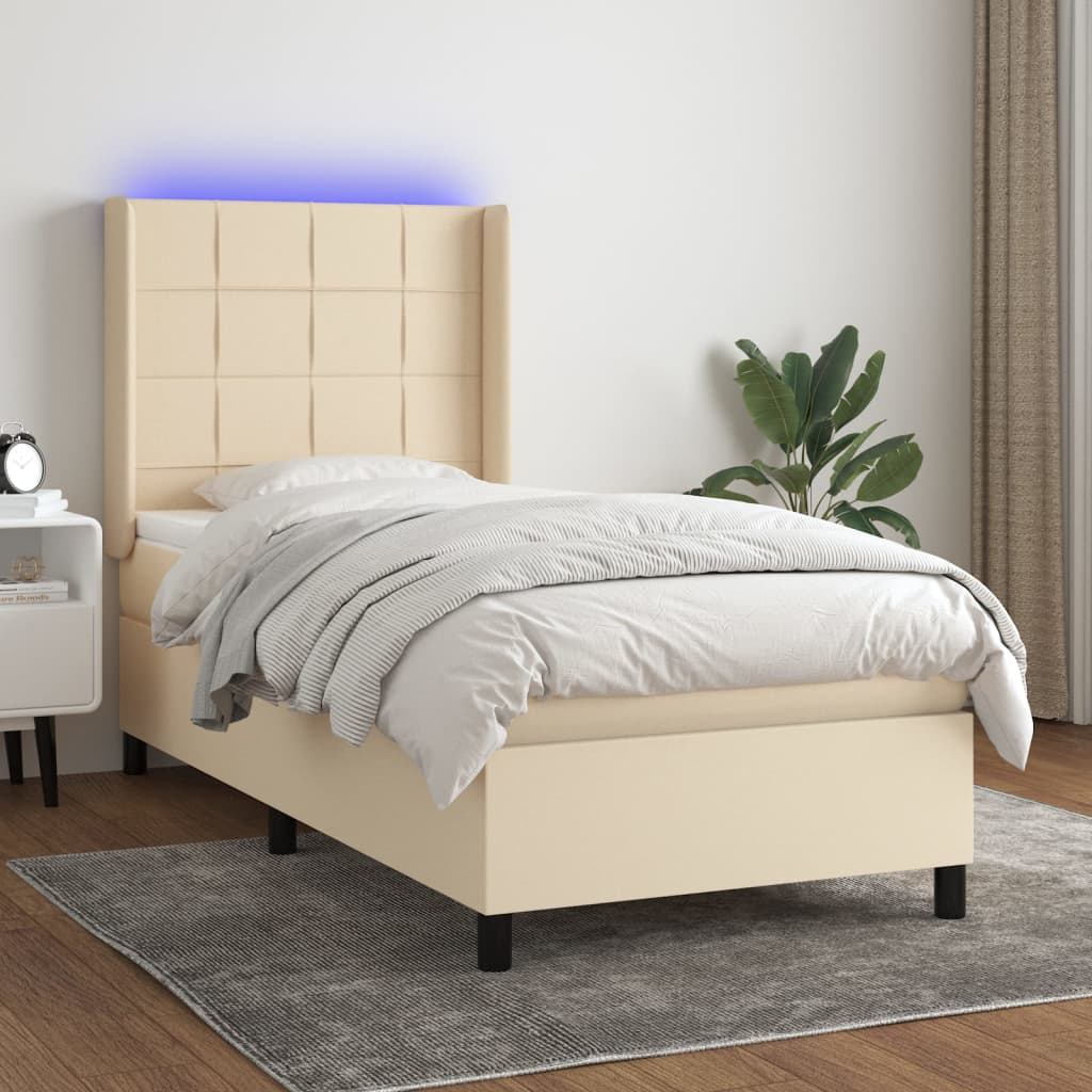 Krevet box spring s madracem LED krem 90x200 cm od tkanine