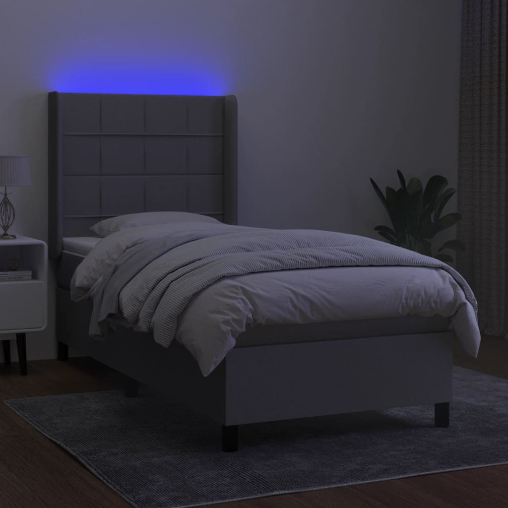 Krevet box spring s madracem LED svjetlosivi 100x200 cm tkanina