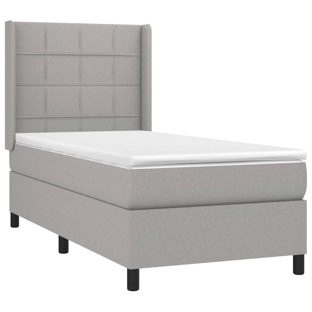 Krevet box spring s madracem LED svjetlosivi 100x200 cm tkanina