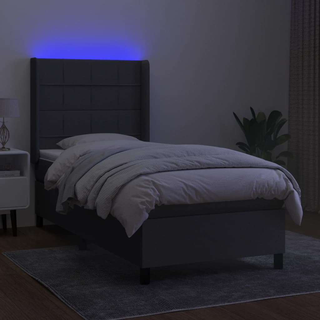 Krevet box spring s madracem LED tamnosivi 100x200 cm tkanina