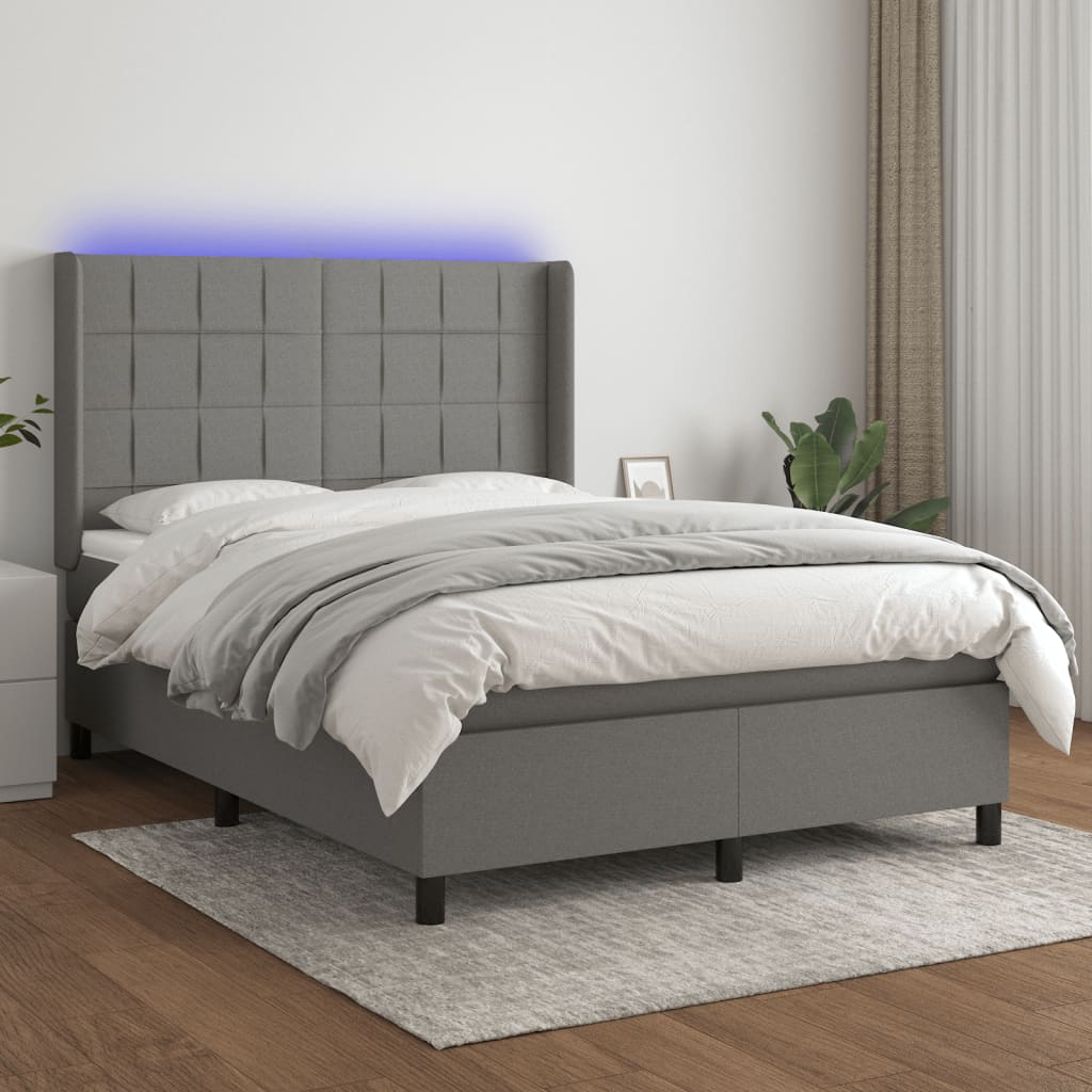 Krevet box spring s madracem LED tamnosivi 140x190 cm tkanina