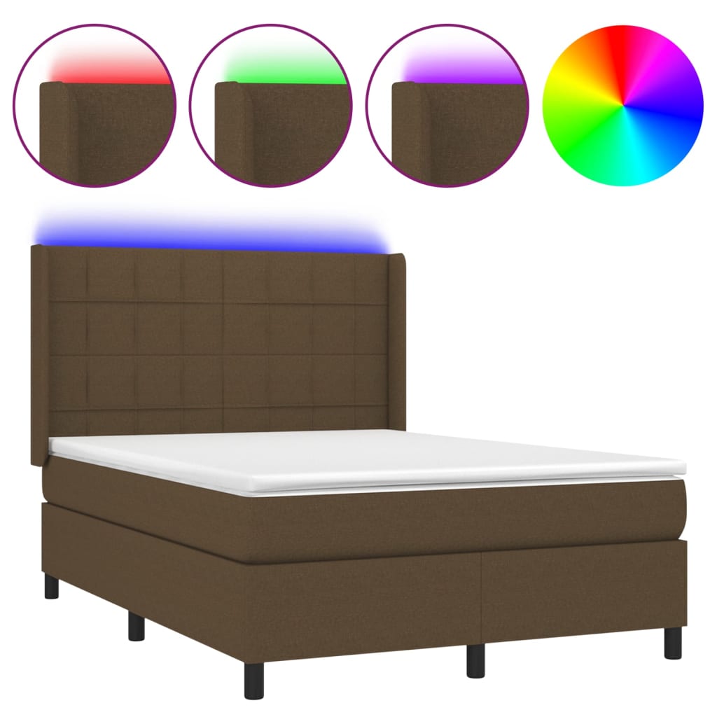 Krevet box spring s madracem LED tamnosmeđi 140x190 cm tkanina