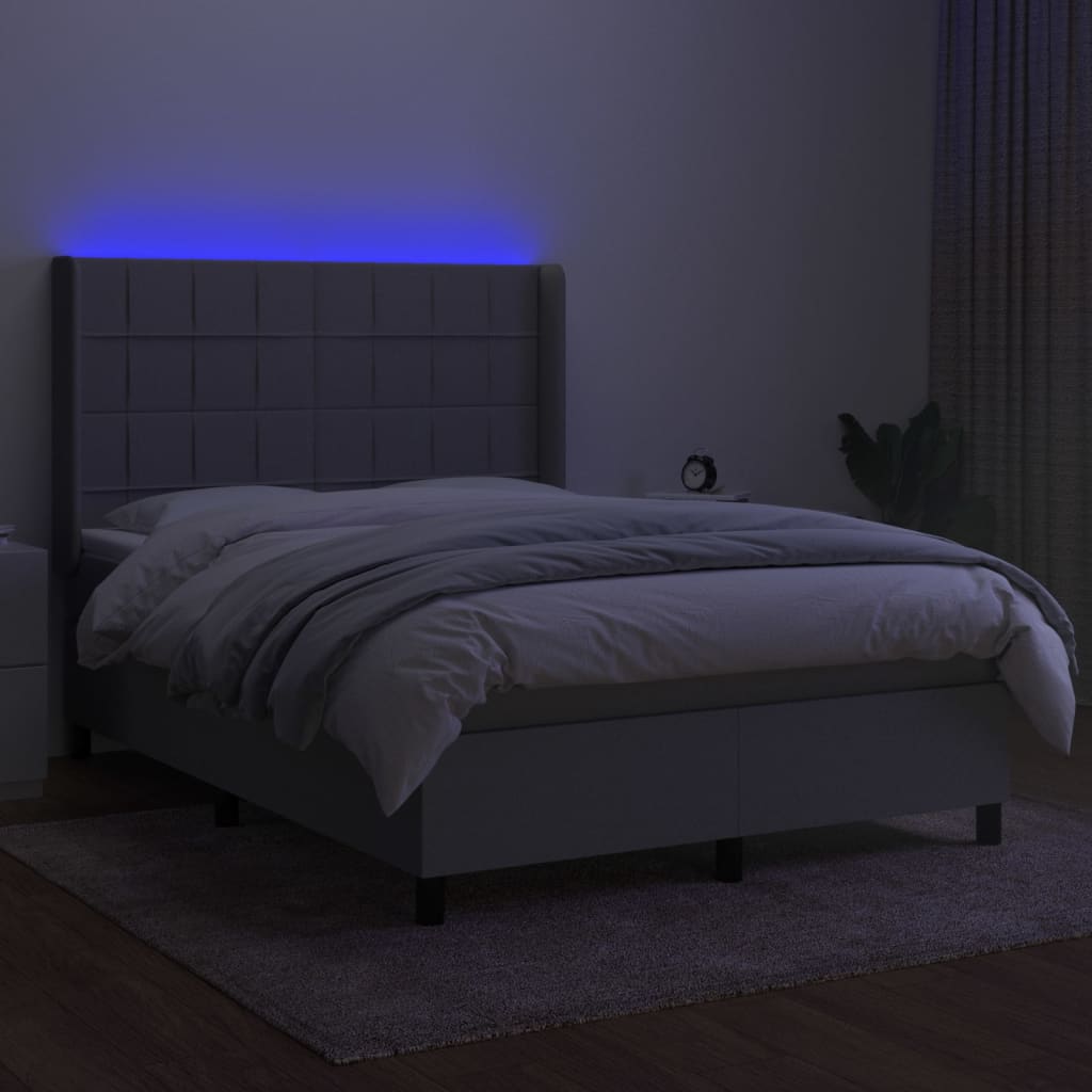 Krevet box spring s madracem LED svjetlosivi 140x200 cm tkanina