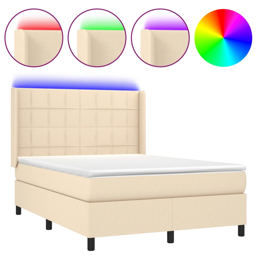 Krevet box spring s madracem LED krem 140x200 cm od tkanine